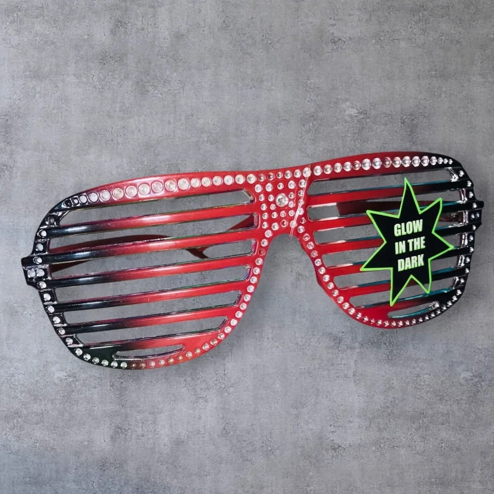 Shutter Shades Glow in the Dark Party Glasses Unisex with faux divot rhinestone
